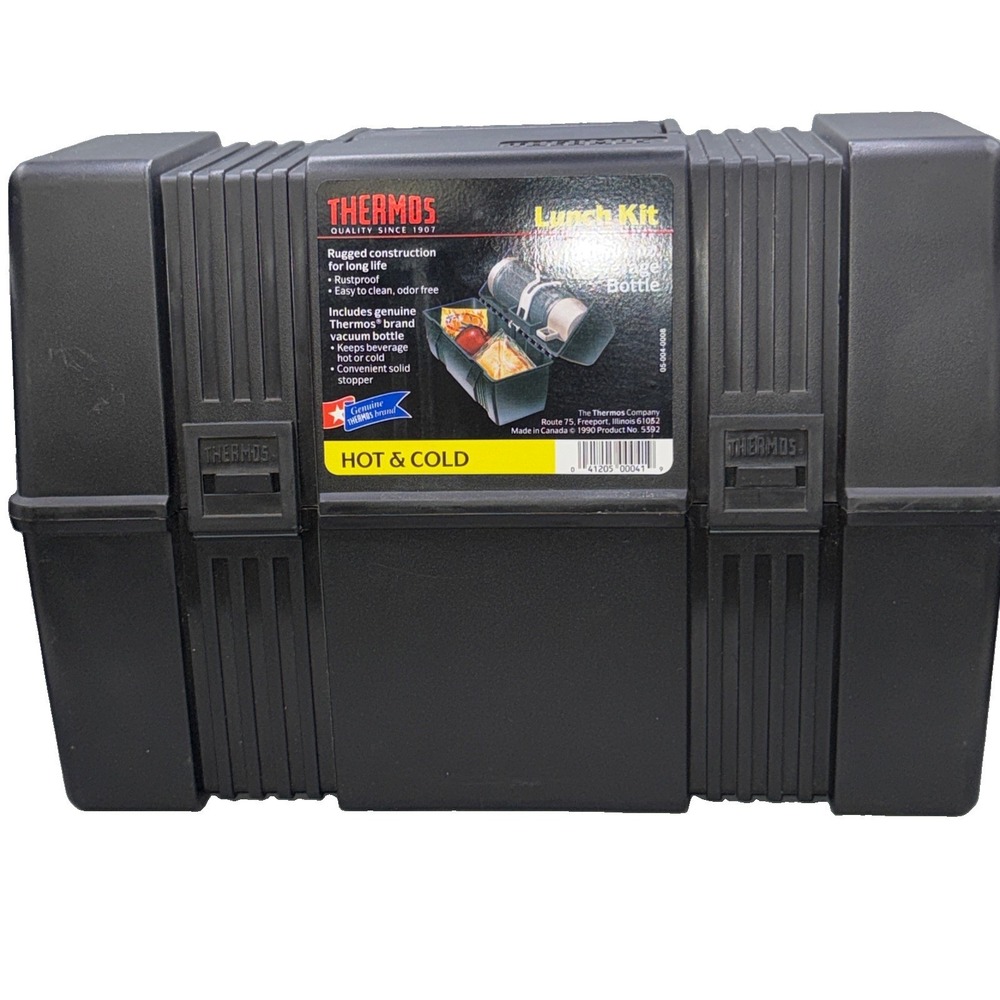 VINTAGE‎ BLACK THERMOS PLASTIC LUNCH BOX ONLY NO BEVERAGE BOTTLE